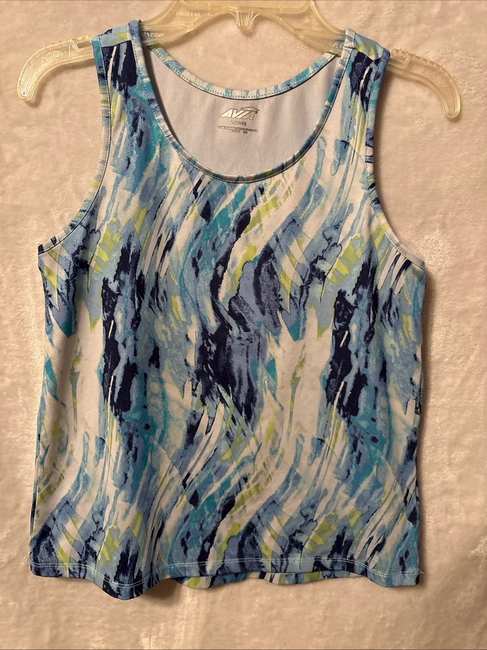 Avia Blue Teal Navy Abstract Wave Tank Top 10-12